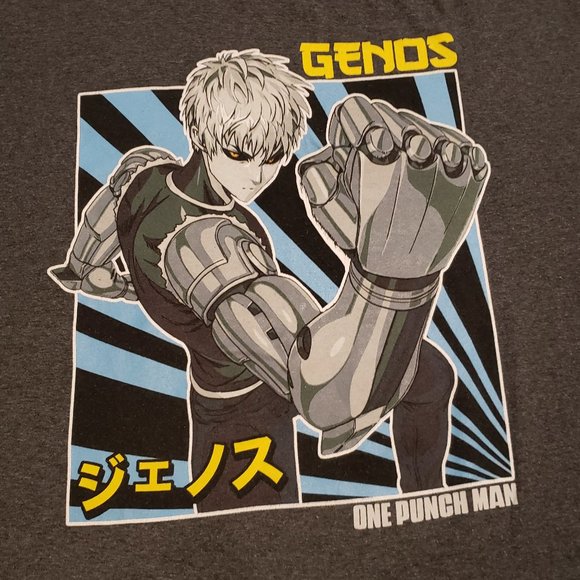 One Punch Man Genos T-Shirt Hero Association Anime Gray Blue Men's XL Pre-owned - Picture 3 of 6